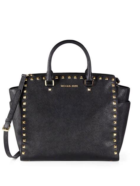 michael kors large black handbag|michael kors black studded bag.